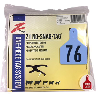 Z Tags Calf Ear Tags BLUE Numbered #76-100 25 Count Easy Application 